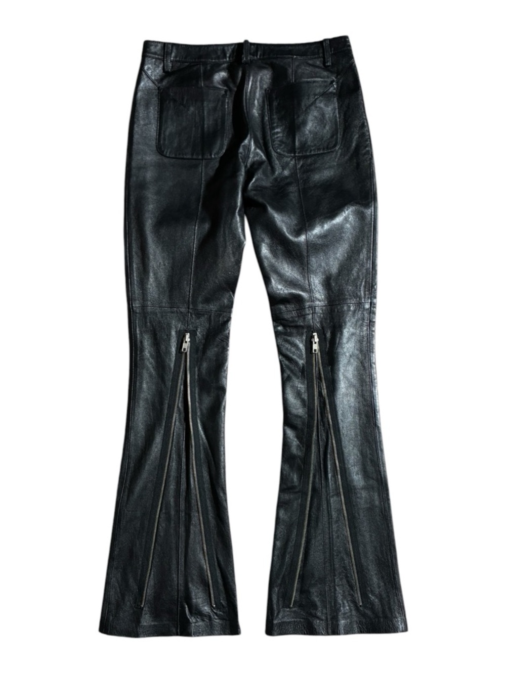 Y2K Bebe Leather Zipper Flare Pants Low Waisted Black - Picture 2 of 3